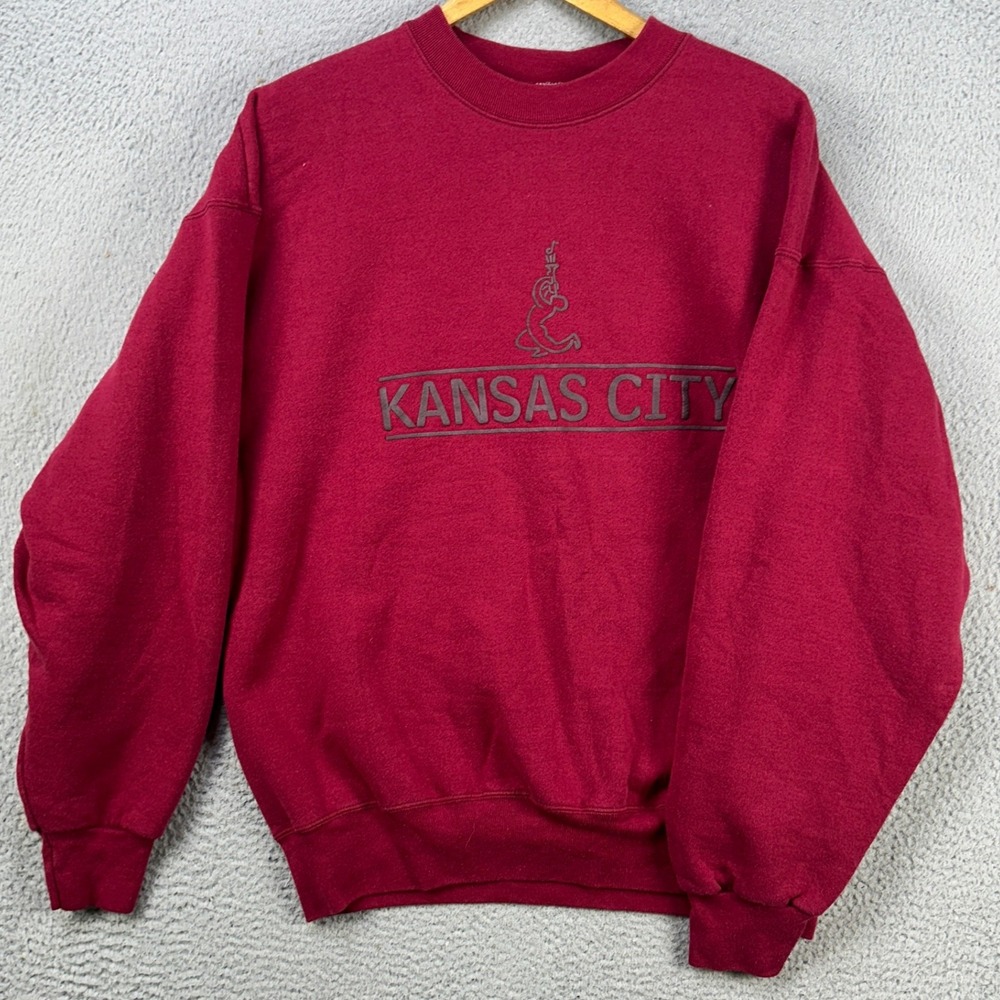 VINTAGE Fruit Of The Loom Heavy Sweatshirt Mens 2XL Red Kansas City Made In USA